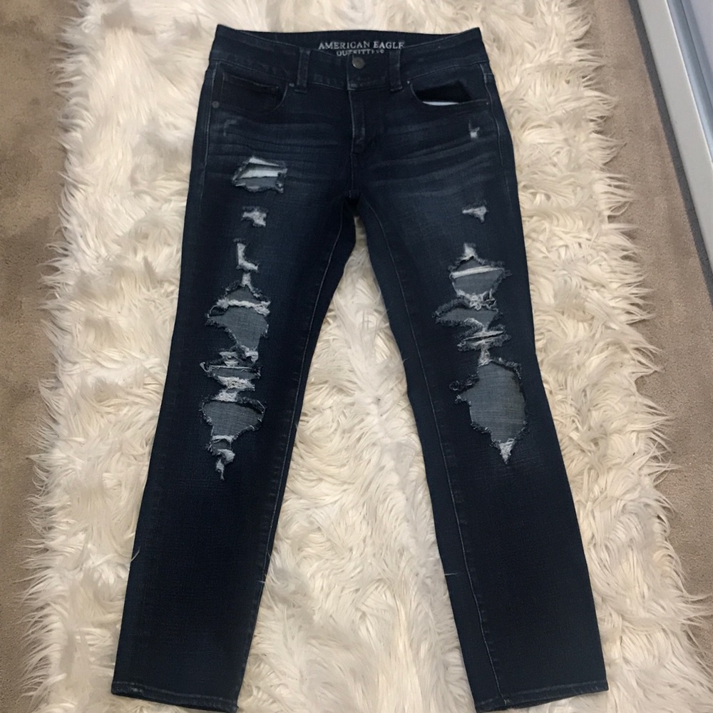 American Eagle Artist Crop Ripped Jeans Dark Wash - Picture 3 of 8